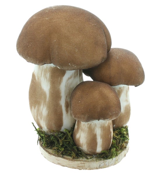 FRANK FLECHTWAREN | Steinpilze Trio, KUNSTSTOFF, TEXTIL, NATURMATERIALIEN, BIRKE, Höhe 16 cm