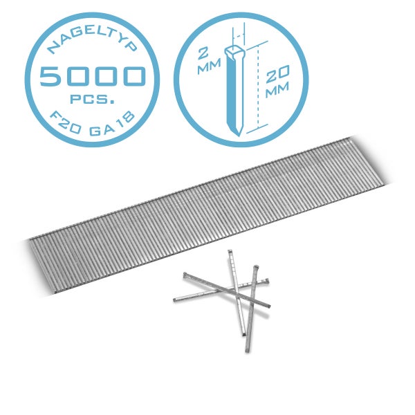 STAHLWERK Druckluft Nägel 20 mm Gauge 18 (1,25 x 1,05 mm) 2 mm Kopf 5.000er Set