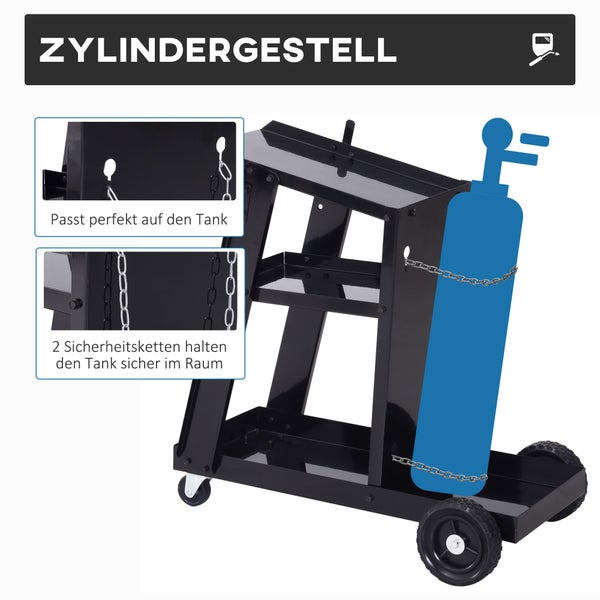 DURHAND, Schweißwagen, Schweißgerätwagen mit 3 Regalen, 71L x 39B x 70Hcm, Stahl, Schwarz
