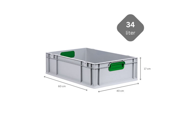 PROREGAL Spar Set 5x Eurobox Nextgen Color HxBxT 17 x 40 x 60 cm 34 Liter Griffe Grün Geschlossen Glatter Boden Eurobehälter Transportbox