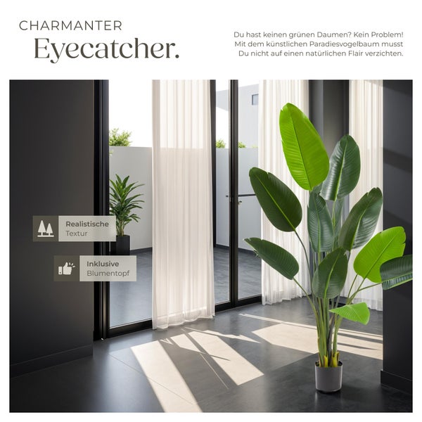Künstlicher Paradiesvogelbaum tectake Tropic stabiler Kunststoff-Blumentopf verschiedene Größen grün
