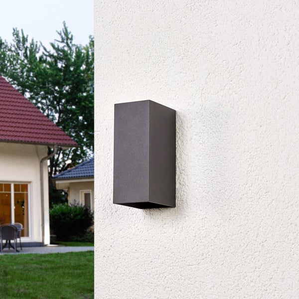 Lucande LED Wandleuchte außen Mikka (spritzwassergeschützt (Modern) in Schwarz aus Aluminium (2 flammig, ) - Außenwandleuchten Wandlampe Led Außenlampe Outdoor für Außenwand/Hauswand