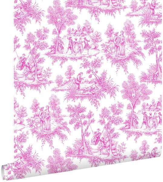 ESTAhome Tapete Toile de Jouy Rosa - 53 cm x 10,05 m - 136819