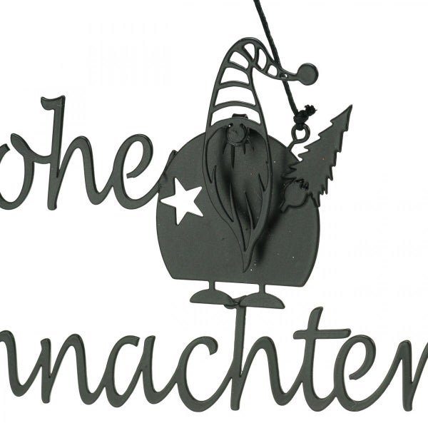 Metallschild Frohe Weihnachten mit Wichtel und Weihnachtsbaum