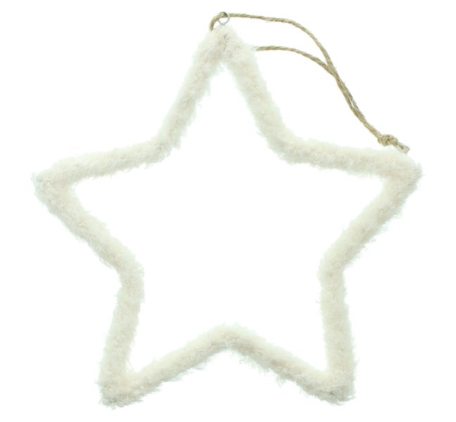 Weihnachtsanhänger in Sternform aus flauschigem Material mit Aufhängeschlaufe