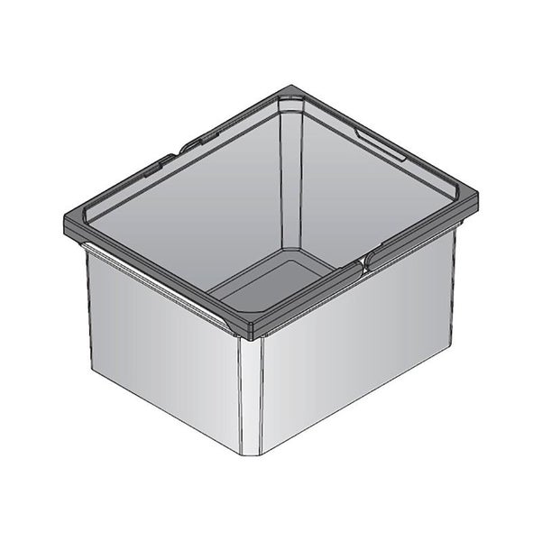 Kunststoffbox zur Aufbewahrung, stapelbare Box in rechteckiger Form.