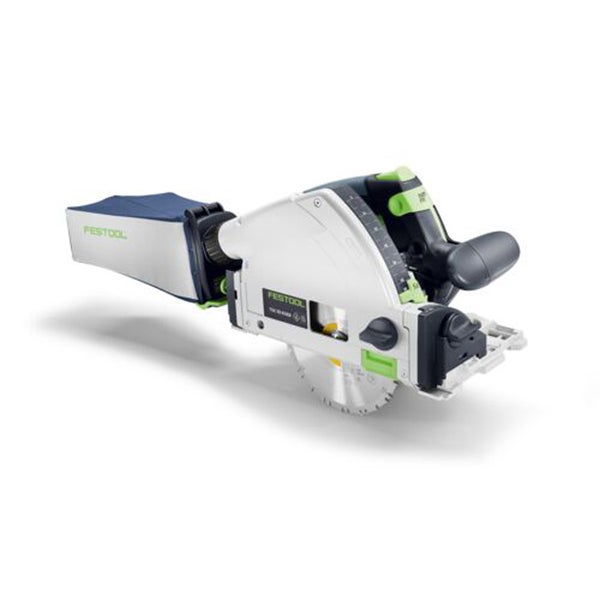 Festool Tauchsäge mit Staubbeutel und Sägeblatt.