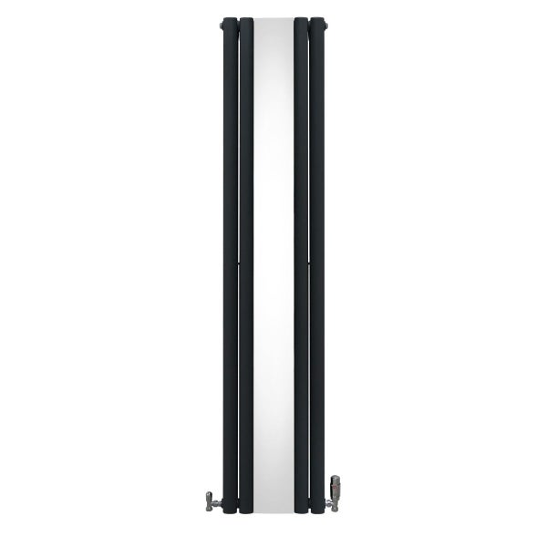 Oval Röhrenheizkörper mit Spiegel & Chrom Thermostatventile - 1800mm x 380mm – Anthrazitgrau