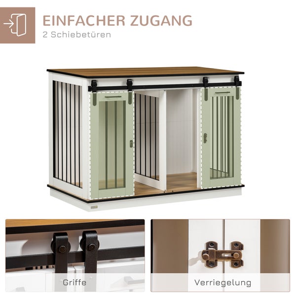 PawHut Hundekäfig, Hundehütte mit Zweiraum-Option, Haustierkäfig mit Doppeltüren, Hundebox, Hundehaus für Mittelegroße Hunde, 120 x 60 x 88,5 cm, Weiß
