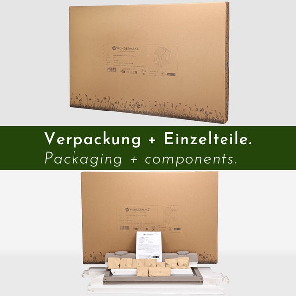 WONDERMAKE® Design Kaminholzregal aus Holz mit Dach außen, Brennholzregal Holzlager-Regal Feuerholzregal Kaminholzunterstand Kaminholzlager klein Brennholzlager draußen Outdoor, 1,8 SRM, weiß grau