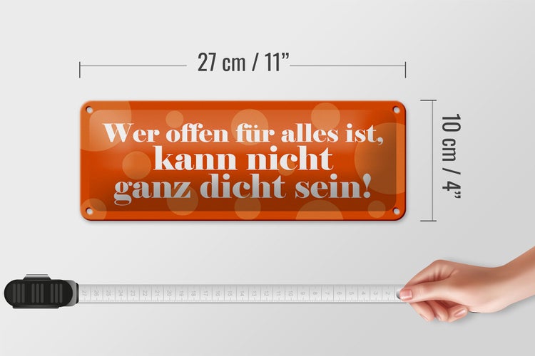 Blechschild Spruch 27x10cm wer offen für alles nicht dicht Dekoration