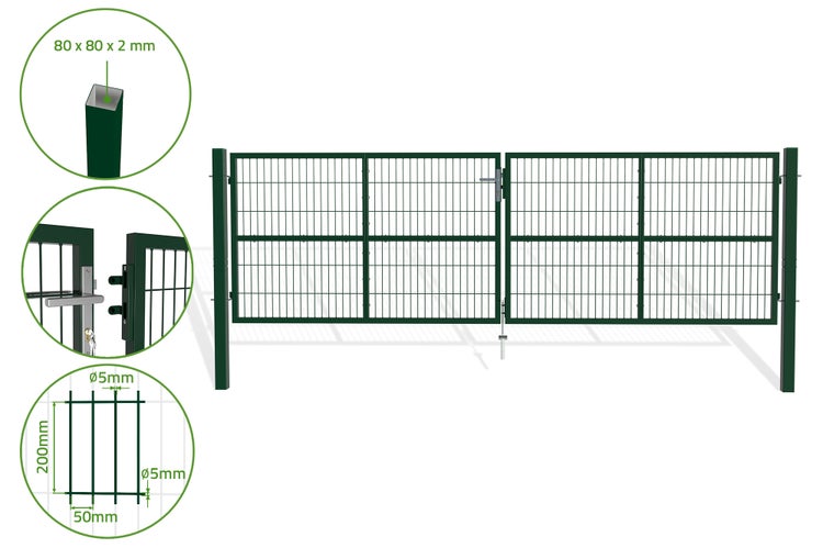 Doppelflügeltor für Stabmattenzaun 4m RAZO 400B120 Moosgrün