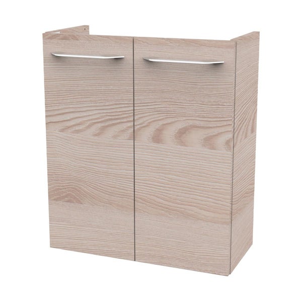 Fackelmann B.CLEVER Gäste-WC Set 2 Teile – Waschtischunterschrank in Holz Braun mit Waschbecken aus Keramik – SBC Waschbeckenunterschrank schmal – 2 Türen – Hahnloch rechts – 55 cm breit