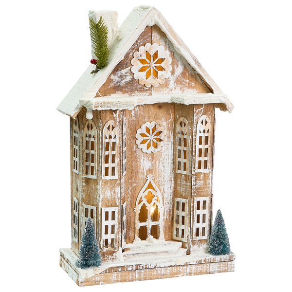 Dekoratives Holzhaus mit Beleuchtung für die Weihnachtszeit