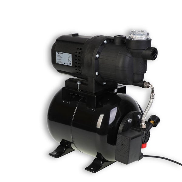 Fuxtec Hauswasserwerk mit Druckbehälter aus Metall und integrierter Pumpe zur automatischen Wasserversorgung.