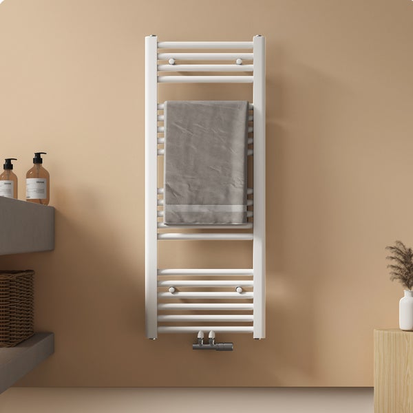 EMKE Badheizkörper Handtuchtrockner Handtuchwärmer 40x100cm, 382 Watt Weiß Bad-Heizkörper Mittelanschluss