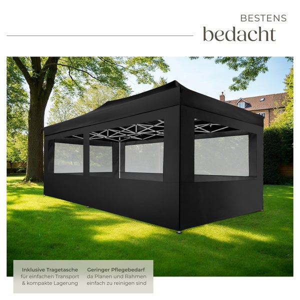 Pavillon tectake Viola inklusive Spannseile, Heringe und Tragetasche mit Aluminiumgestell schwarz