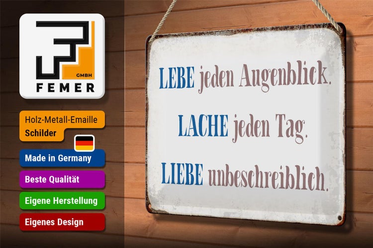 Blechschild Spruch 30x20cm liebe lache jeden Tag Schild