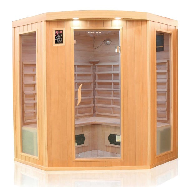 Dewello® Infrarotkabine Infrarotsauna HALEY 160cm x 160cm inkl. 8 Keramikstrahler, Karbonstrahler und Zubehör, Farblicht, LED