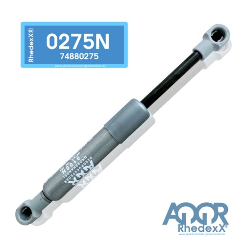 RhedexX Gasdruckfeder 275 Newton mit Augenbefestigungen aus Metall und Kunststoff.