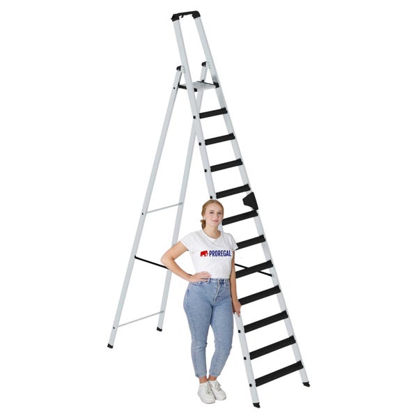 PROREGAL Stufen-Stehleiter Einseitig Begehbar mit Clip-Step Relax 12 Stufen