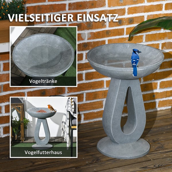 Outsunny Vogeltränke, 51 cm Höhe Vogelbad, Vogelbecken mit Ständer, Vogelfutterspender mit Stein-Look, Wildvogeltränke für Garten, Balkon, Grau