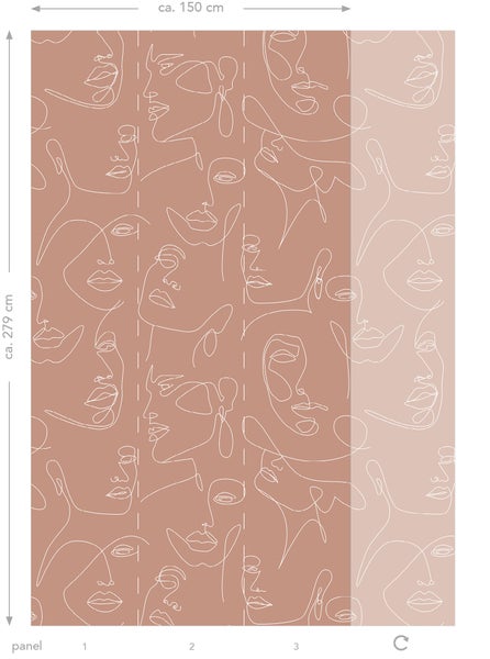 Tapetenpaneel mit Gesichtskonturdesign, circa 150 Zentimeter breit und 279 Zentimeter hoch