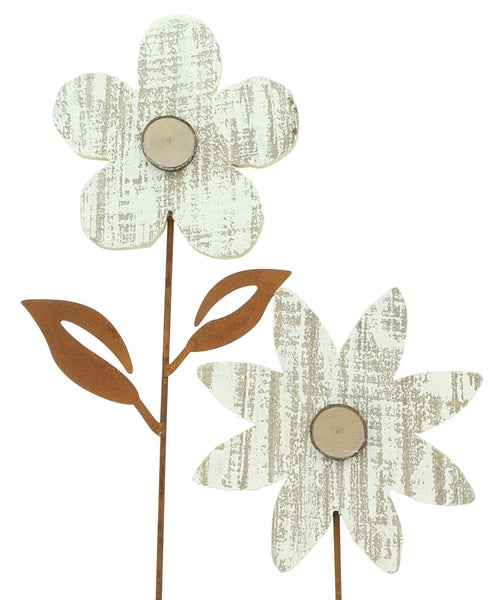 FRANK FLECHTWAREN | Gartenstecker Blume, 2er Set, METALL, HOLZ, 15 x 57 cm, 16 x 69 cm