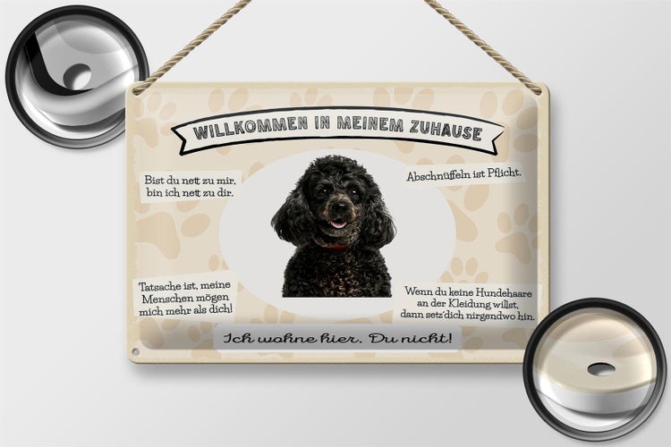 Blechschild Spruch 30x20cm Tiere Pudel willkommen Zuhause