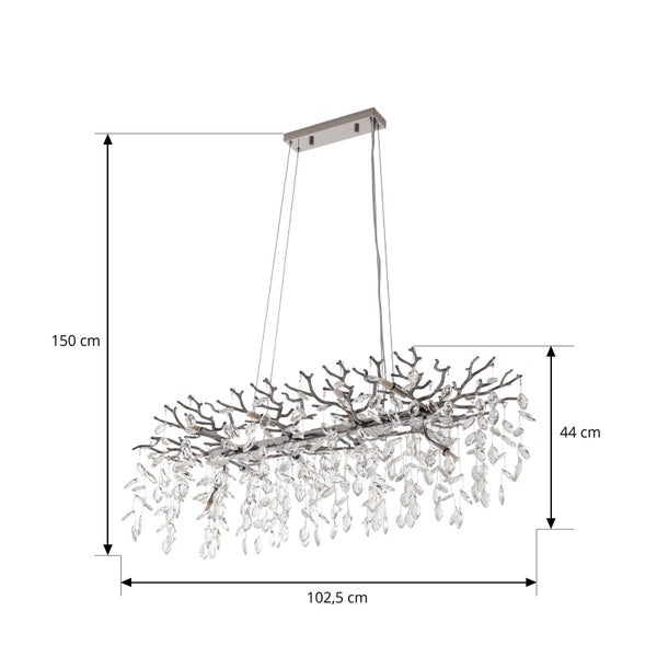 Rechteckige Hängelampe mit dekorativen Kristallen und Abmessungen