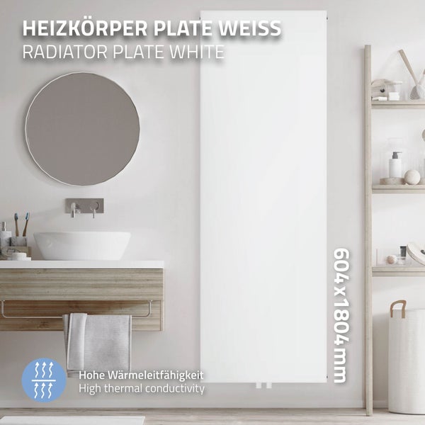 ML-Design Badheizkörper 1800x604 mm Weiß Flach Einlagig Design Heizkörper mit Mittelanschluss Vertikal Planheizkörper glatte Vorderseite Vertikalheizkörper Paneelheizkörper Flachheizkörper Heizwand