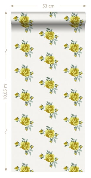 Tapetenrolle mit gelbem Rosenmuster, Länge 10,05 Meter, Breite 53 Zentimeter