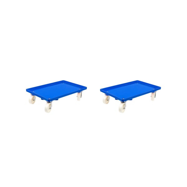 PROREGAL SparSet 2x Transportroller für Euroboxen 60 x 40 cm mit Kunststoffräder Blau Geschlossenes Deck 2 Lenkrollen und 2 Bockrollen 300 kg