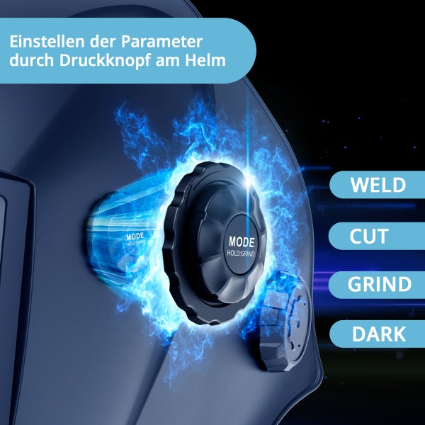 Detailansicht der Parametereinstellung eines Schweisshelms mit Druckknopf