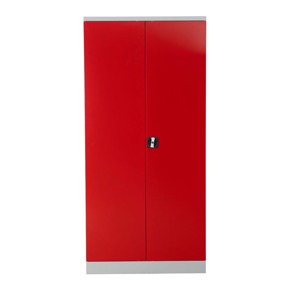 PROREGAL Stahlschrank Bee 4 Fachböden HxBxT 195 x 92 x 42 cm Pulverbeschichtetes Fachbodenmaterial Weiß & Rot