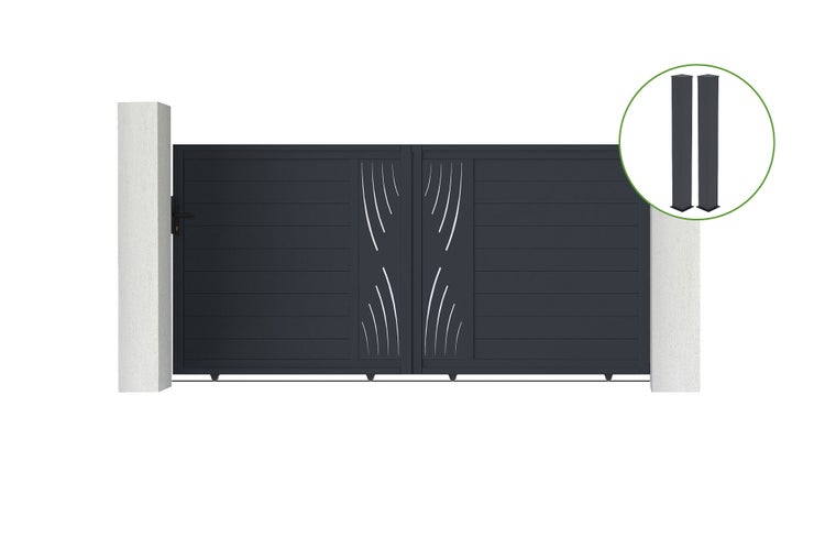 Schiebetor 3m VELETA H.160cm graues Aluminium + 2 Pfosten 20x20cm H.190cm