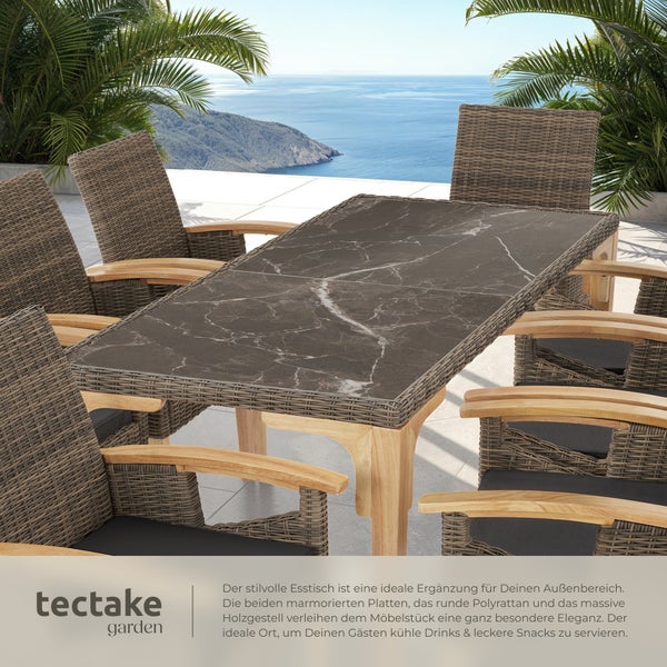 Rattan Tisch tectake Foggia 196 x 87 x 76 cm mit Aluminium- und Holzgestell natur