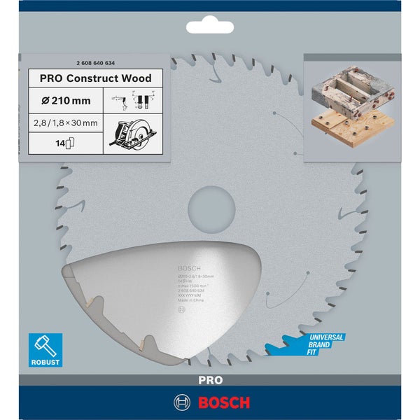 Bosch Kreissägeblatt Pro Construct Wood mit 210 mm Durchmesser