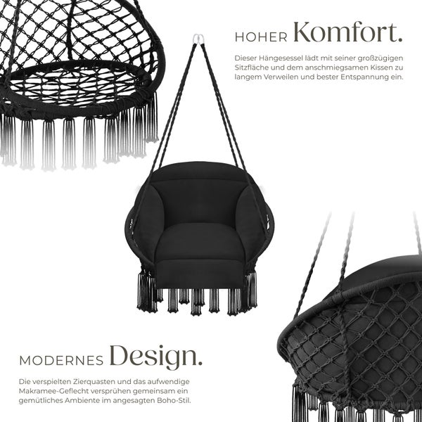 Schwebesessel mit Makramee und Kissen