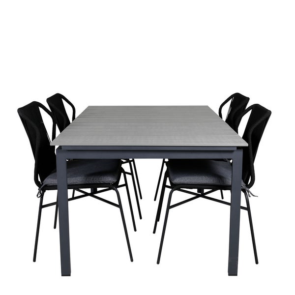 Levels Gartenset Tisch 100x160/240cm und 4 Stühle Julian schwarz, grau. 100 X 160 X 75 cm
