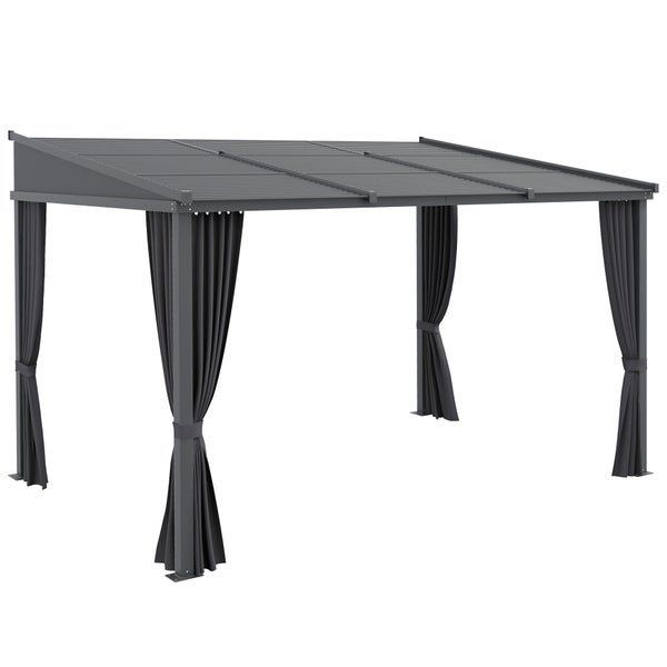 Outsunny Pergola, 3,65 x 2,55 m Pavillon, Terrassenüberdachung mit Schiebedach, Gartenpavillon mit Vorhängen, für Garten, Hof, Alu+Metall, Dunkelgrau