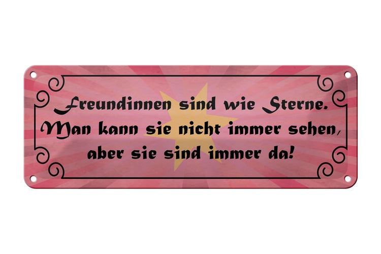 Blechschild Spruch 27x10cm Freundinnen wie Sterne immer da Dekoration