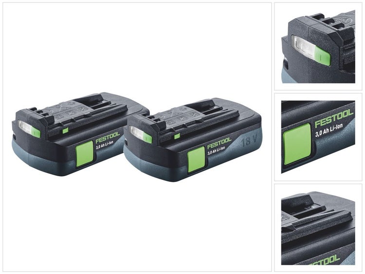 Festool Akku Set 2x BP 18 Li 3,0 C Akku 18 V 3,0 Ah / 3000 mAh Li-Ion ( 2x 577658 ) mit Ladestandanzeige