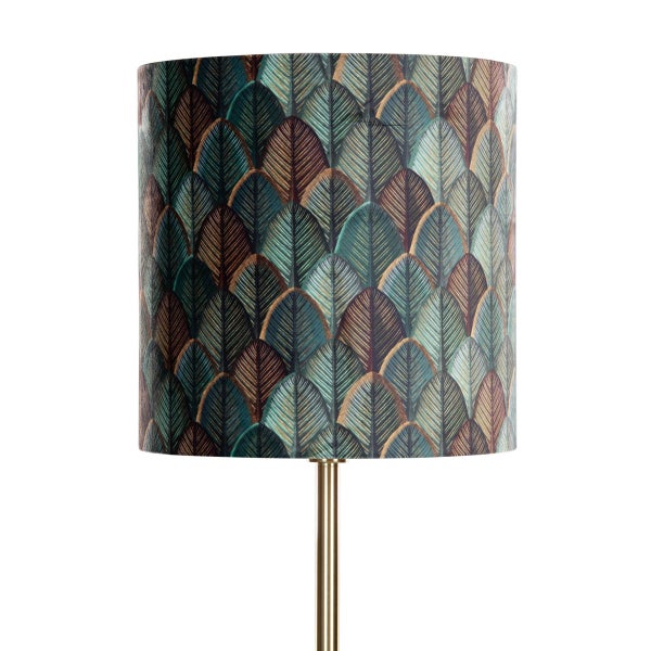 Stehleuchte Messing mit Samtlampenschirm Blattdesign und goldener Innenseite - Simplo