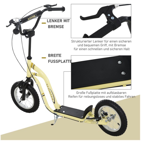 HOMCOM Kinderroller, 120L x 58B x 85-95H cm, Stahl, Aluminium, Gummi, Beige