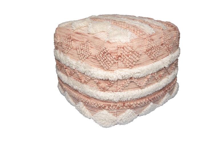 Pouf Hocker handgefertigt Rosa / Creme Quadrat 50 cm