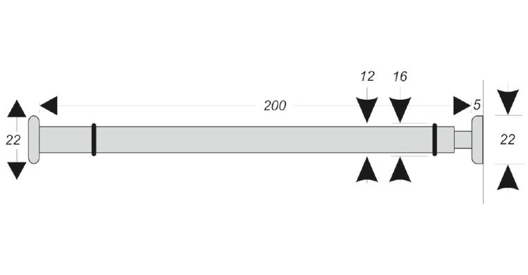 Technische Zeichnung einer Klemmstange mit Maßangaben in Millimetern.