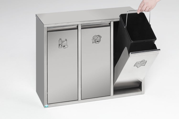 PROREGAL Wertstoffsortiersystem Mit 3 Klapptüren Stand Oder Wandbefestigung 36 Liter HxBxT 57 x 70,5 x 27 cm Edelstahl