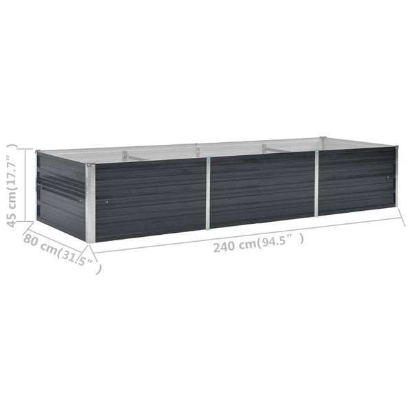 Hochbeet aus Metall in Anthrazit, Länge 240 Zentimeter, Breite 80 Zentimeter, Höhe 45 Zentimeter.