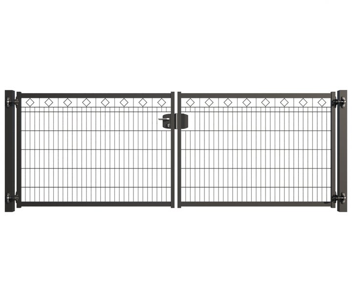 Doppelflügeltor aus Metall mit Rautenmuster